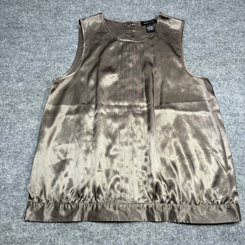 BCBG Max Azria Womens M Pleated Satin Sleeveless  Blouse Metalic Brnze/Brownish‎